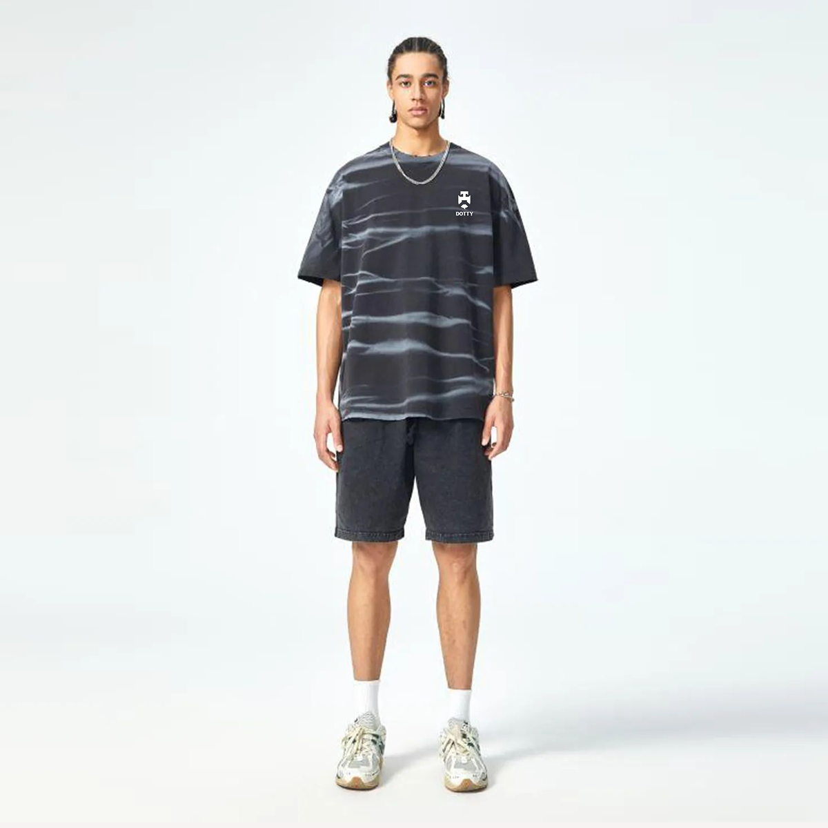 DOTTY- Irregular Stripe Frayed T-Shirt - 250 GSM