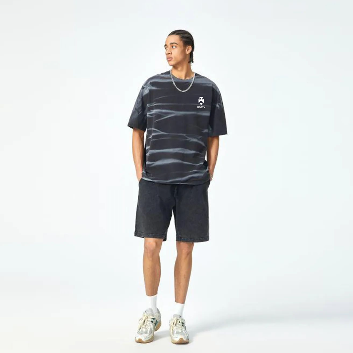 DOTTY- Irregular Stripe Frayed T-Shirt - 250 GSM